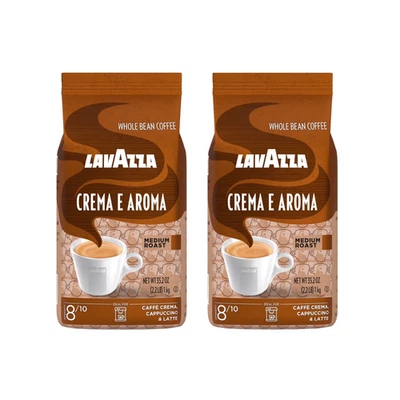 Lavazza Crema e Aroma Whole Bean Coffee, Medium Roast, 2.2 lb Bag (Pack of 2)