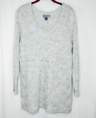 Oh Baby Maternity Tunic Sweater Size L Wavy Cable Pattern Empire Waist Tie - Image 1 of 4