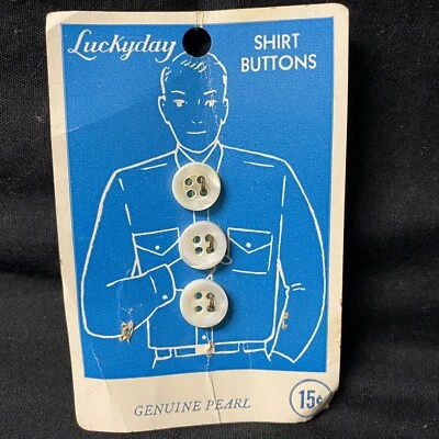 Vintage Luckyday Genuine Pearl 1/2" Shirt Buttons 4 Hole 3 Buttons On Card - Image 1 of 2