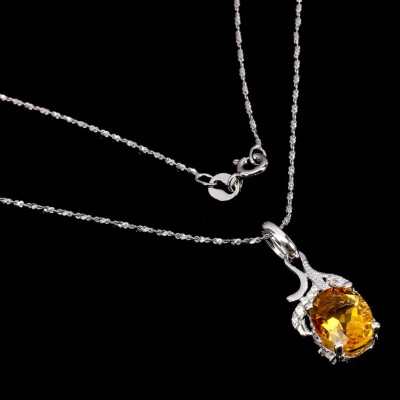 Collar de plata de ley 925 ovalado citrino 10x8 mm joyas de piedras preciosas Foto 1 de 4
