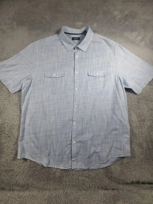 Рубашка Alfani на пуговицах мужская размер XXL синяя клетчатая с коротким рукавом нагрудный карман - Изображение 1 из 4