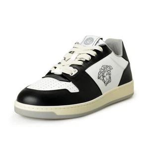 Versace Women's Black & White Leather Medusa Logo Sneakers Shoes US 8 IT 38 - Picture 1 of 8