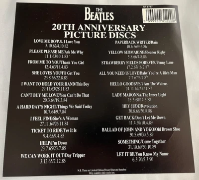 THE BEATLES 20th Anniversary Picture Discs 7" Insert Sheet Lists all discs Rare - Image 1 of 4
