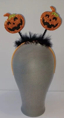 Halloween Costume Glittery Pumpkin Jack-O-Lantern Headband Handmade - Image 1 of 4