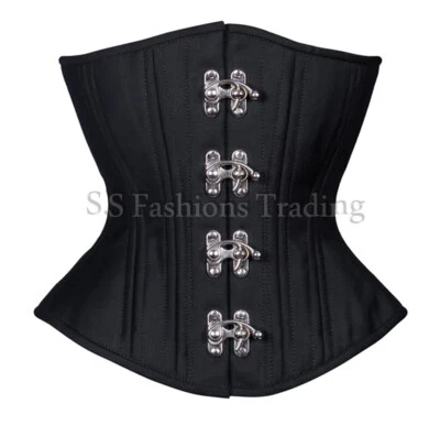 Heavy Duty Underbust Waist Trainer Cotton Claps Closure Steel Boned Black Corset - Image 1 of 3