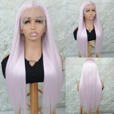 Peluca delantera de encaje sintético rosa hielo pelucas largas rectas de repuesto para mujer fiesta Foto 1 de 4