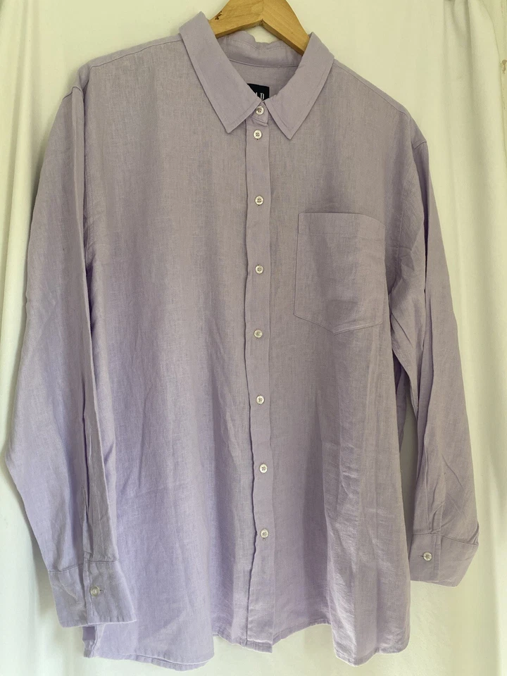 Gap Women's Linen Button Down Top - Purple - Size XL -