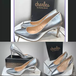 Charles by Charles David Smooth Metallic Sliver Pumps Heels Size 8 - Picture 1 of 12
