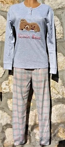 PYJAMA FEMME COTON MOLLETONNE. " NOUNOURS " F 6875. GRIS CLAIR. - Foto 1 di 6