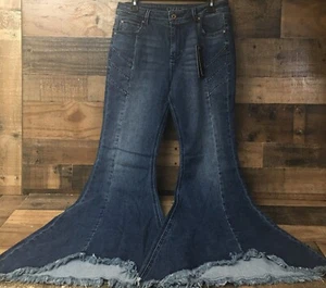 Grace In La Jeans Women 31 High Waist Super Flare Raw Hem Retro Boho Hippie NWT - Picture 1 of 9