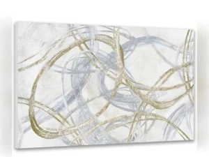 TRAIN2 ART Abstract Canvas Wall Art 36" X 48" Gray Gold Foil Glitter Lightweight - Picture 1 of 4