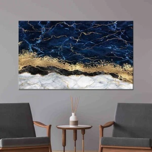 Blue Gold Marble Canvas , Luxury Wall Art, Abstract Wall Decor, Navy Blue Canvas - Picture 1 of 8