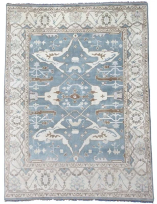 Tapete de área oriental 8X10 azul claro Oushak lã com nós à mão (8'1" x 9'10") - Imagem 1 de 4