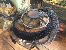 Vintage Hat Black Velvet with Black Netting & Black Circle Medallions
