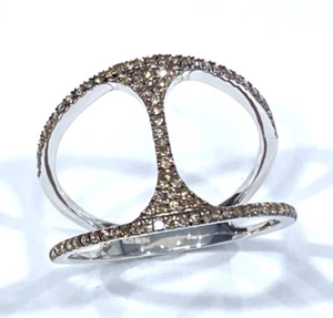 New Rarities 0.40 tcw Champagne Diamond Sterling Negative Space Ring 10 - Picture 1 of 3