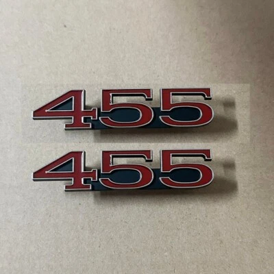 2Pc Chrome Red 1970-1974 Fender 455 Emblems 3D Badges Replacement 1243122 - Image 1 of 4