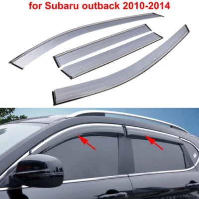 Car Window Visor Deflector Rain Guards Chrome Trim for Subaru Outback 2010-2014 - Image 1 of 4