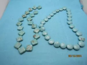Lot Of 2, Strands, Stunning Turquoise 14mm Round & Square Beads Amazing  #914 - Picture 1 of 4