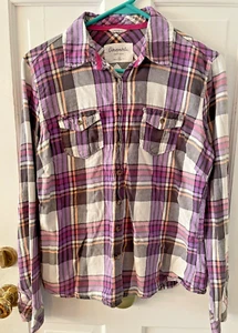 AEROPOSTALE Girls LARGE Juniors 16 Purple Grey Plaid Check Long Sleeve - Picture 1 of 4