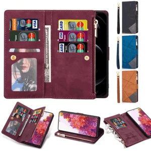 Zip Wallet Case Leather Flip Cover For Samsung S24 Note 9 10 + 20 Ultra A51 A71 - Picture 1 of 17