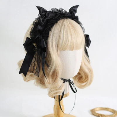 Nueva diadema gótica negra murciélago malvado horquilla Halloween encaje lolita accesorio para el cabello Foto 1 de 4