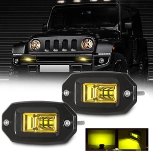 2x 4" Amber Flush Mount LED Pods Flood Work Light Fog Driving Offroad Backup SUV - Picture 1 of 6