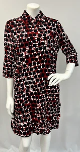 Jaeger Dress Red 14 UK Black & White Geometric Pattern Knee Length - Picture 1 of 11