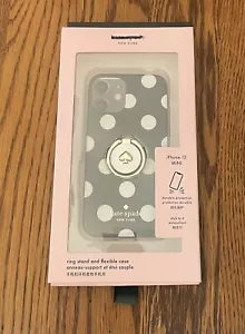 New KATE SPADE Case IPhone 12 Mini Black White Polka Dots Gold Ring Stand NIB - Picture 1 of 3