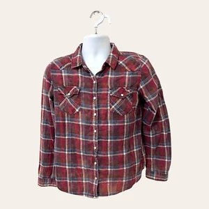 Love Stitch Womens Wester Pearl Snap Red Plaid Flannel Shirt Size L - Picture 1 of 9