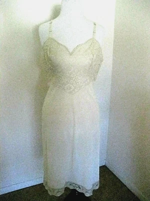 Tocador Vintage Talla Justa 34 Floral Encaje Busto Deslizamiento Completo Bronceado Nylon Tricot Foto 1 de 4