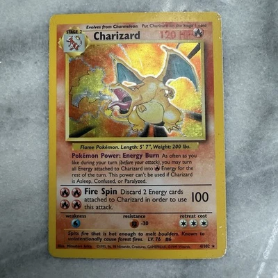 Pokémon TCG Charizard 4/102 Base Set Unlimited Holo Rare HP Vintage WOTC - Image 1 of 4