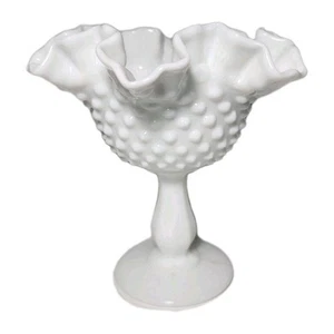 Vintage Fenton weiß Milchglas Nägel gekräuselten Rand Kompott Standfuß 6" EUC markiert - Bild 1 von 13