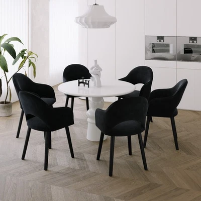 Esszimmerstühle 6er Set Polsterstuhl mit Armlehne Schwarz Lackierte Beine Smat - Bild 1 von 4