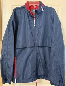 Vintage Woolrich RETRO Nylon Regen Mantel Jacke Herren Gr. XL Kapuze Full Zip Navy - Bild 1 von 5