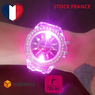 ✨ Montre LED Lumineuse Tendance Style Strass & Silicone Mode Femme Homme Lumière - Photo 1/4