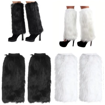 Ladies Fashion Boot Cuff Fluffy Soft Furry Faux Fur Leg Warmer Boot Toppers 40cm