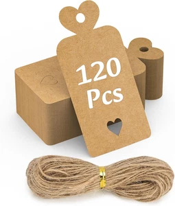 120PCS Cartoncini per Bomboniere 5X10Cm Carta Kraft Etichette Vuote Con Filo & 3 - Foto 1 di 12