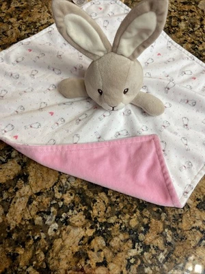 Beatrix Potter Peter 兔子 兔子 安全毯 毛绒 Lovey 粉红色 白色 二手状况完好 — 第 1/4 张图片