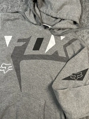 Fox гонки куртка с капюшоном большой серый графический хлопок смесь Y2K - Изображение 1 из 4