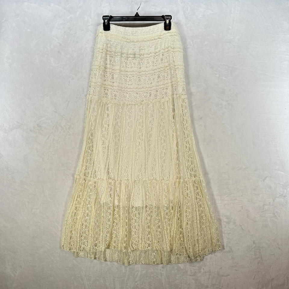 Falda Solitaria De Colección Para Mujer 1X Marfil Encaje En Niveles Vaquera Occidental Gitana Boho Foto 1 de 4