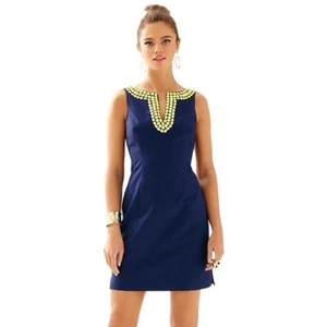 Lilly Pulitzer Blaire Shift Dress Jacquard Beaded Ladylike true Navy sz 2 - Picture 1 of 9