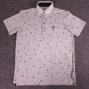 Greyson Golf Polo Shirt Mens Medium White Blue Shark All Over AOP Performance - Picture 1 of 10