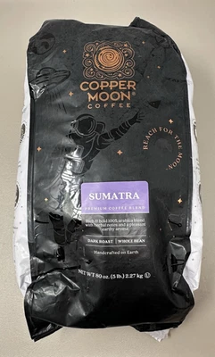 Copper Moon Coffee Whole Bean , Dark Roast, Sumatra Blend, 5 Lb 80 Oz
