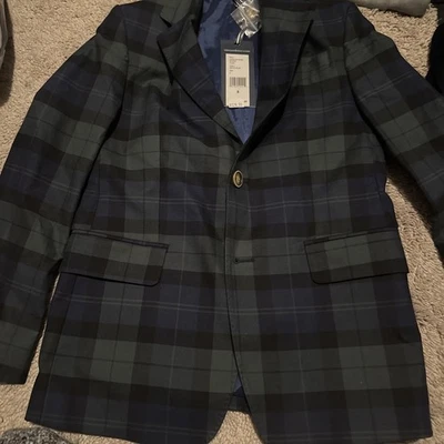Vineyard Vines Blazer Boys Size 8 Baltic Blue Plaid Cotton 2-Button Jacket NWT - Image 1 of 4