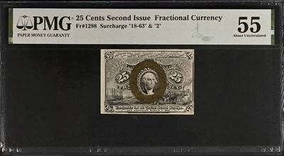 💫💥RARE 25 CENTS SECOND ISSUE FRACTIONAL CURRENCY PMG 55💫💥 - Image 1 of 4