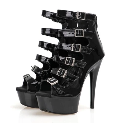 15cm Womens Round Toes Thin Heels Sexy Buckle Boots Super High Heels Plus Size - Photo 1/4