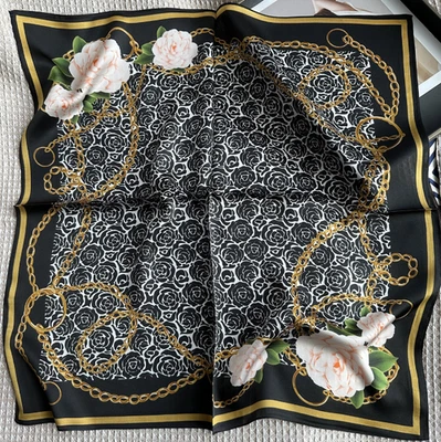 100% Silk Mulberry Scarf Neckerchief Shawl Bandanna chain Print 65X65cm wrap new - Image 1 of 2