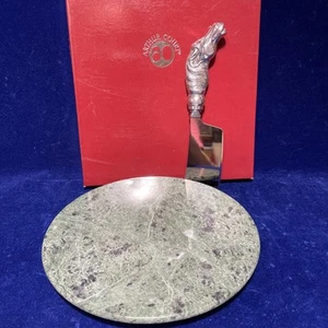 NIP Arthur Court Horse 2 Pc Green Marble Cheese Set Stainless Steel 7” - Picture 1 of 6