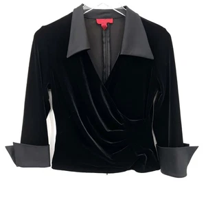 Camicetta nera vintage collezione JS top velluto taglia 6 Vamp Witchy Goth Surplice - Foto 1 di 11