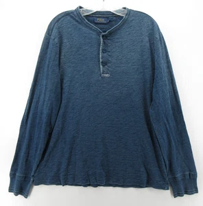 Ralph Lauren Poloshirt Herren Large Blau Henley RL Guide Pullover T Tee Slub Strick - Bild 1 von 11